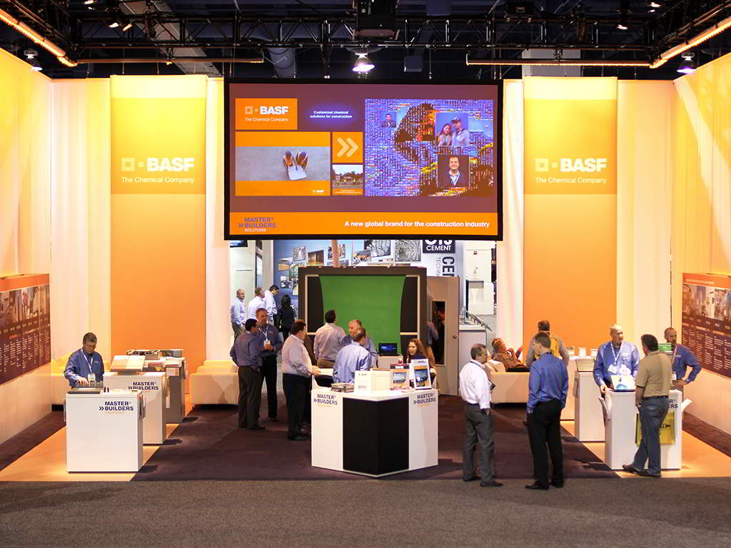 Overview of the BASF World of Concrete mosaic booth setup at the event
