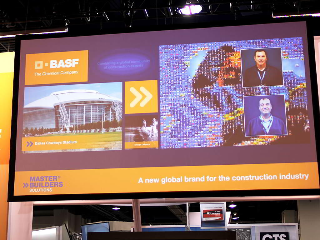 Digital mosaic displayed on a large screen at the BASF World of Concrete booth