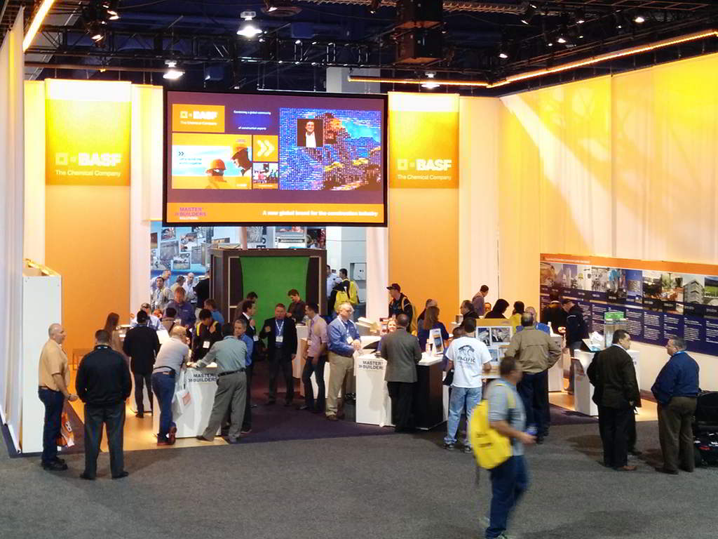 Crowded booth overview at the BASF World of Concrete event