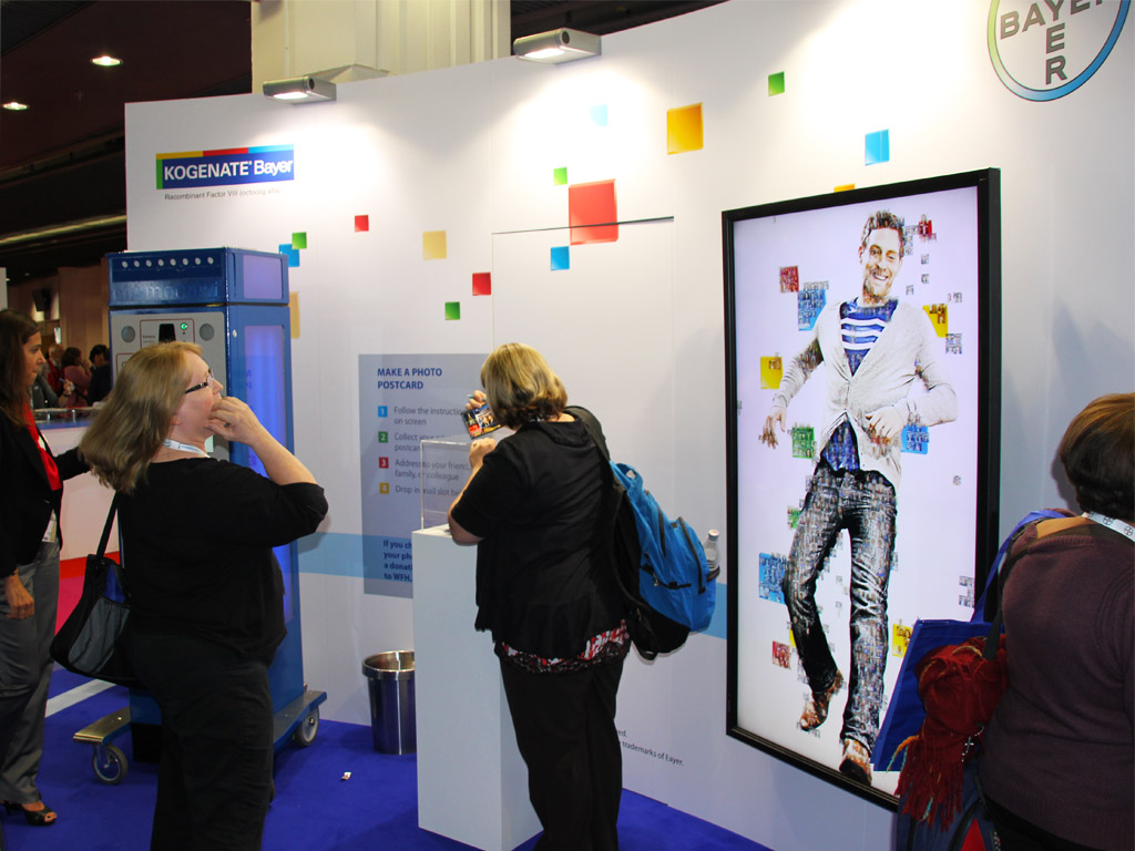 Wide shot of the Live Digital Mosaic booth at Bayer, Paris