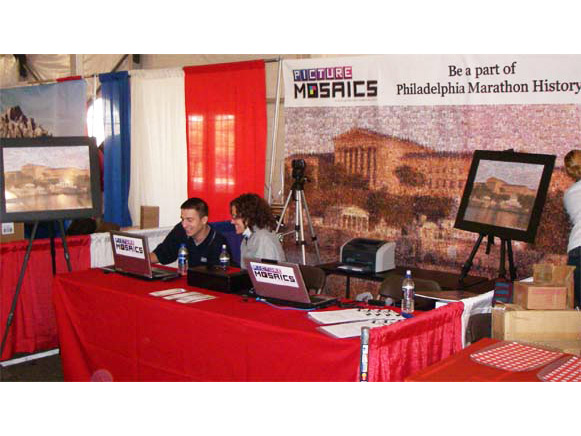 A view of the interactive photo mosaic booth at the Philadelphia Marathon.