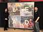 Rutgers LEAD photo mosaic wall with two event technicians standing on either side