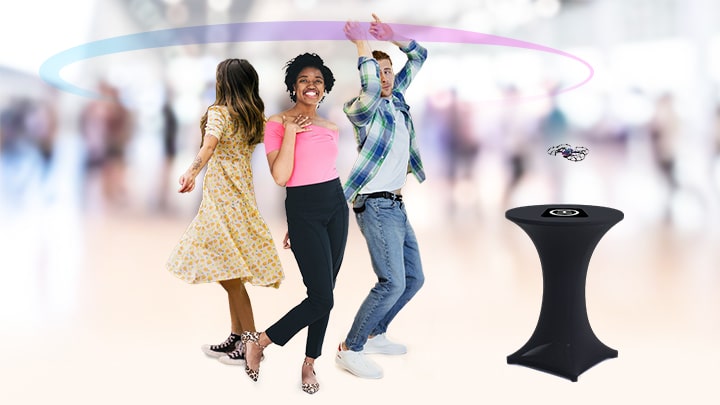 Compact 360-degree drone capturing immersive video content of event attendees