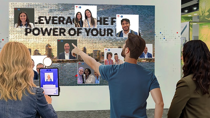 Real-time digital photo mosaic display integrating attendee photos during a live event
