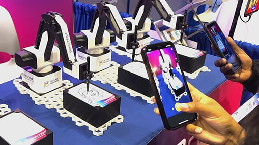 Ai-powered SketchBot creating a detailed portrait sketch of an event guest in under 45 seconds