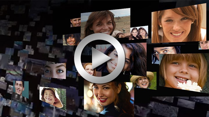 Dynamic video animation of a photo mosaic building up image by image in high definition